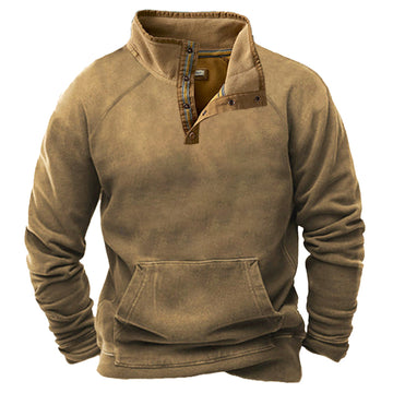 Men's Vintage Print Casual Polo Neck Sweatshirt